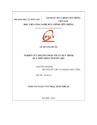 Tóm tắt Luận văn Nghiên cứu phương pháp tối ưu quy trình dựa trên phân tích dữ liệu