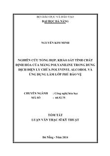 Tóm tắt Luận văn Nghiên cứu tổng hợp, khảo sát tính chất định hóa của màng polyaniline trong dung dịch điện ly chứa polyvinyl alcohol và ứng dụng làm lớp phủ bảo vệ