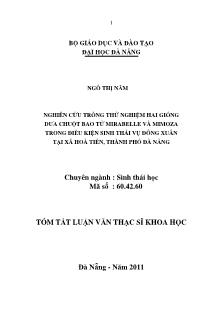 Tóm tắt Luận văn Nghiên cứu trồng thử nghiệm hai giống dưa chuột bao tử Mirabelle và Mimoza trong điều kiện sinh thái vụ Đông Xuân tại xã Hòa Tiến, thành phố Đà Nẵng