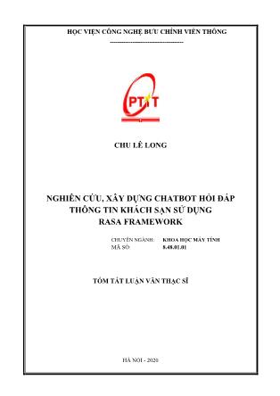 Tóm tắt Luận văn Nghiên cứu, xây dựng Chatbot hỏi đáp thông tin khách sạn sử dụng Rasa Framework