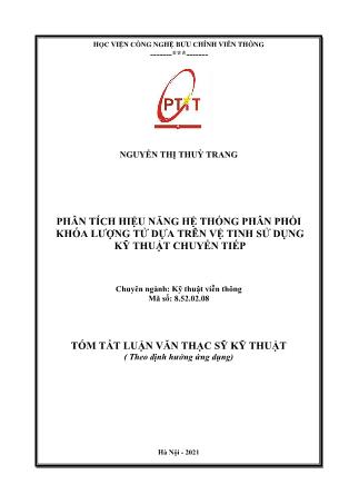 Tóm tắt Luận văn Phân tích hiệu năng hệ thống phân phối khóa lượng tử dựa trên vệ tinh sử dụng kỹ thuật chuyển tiếp