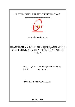 Tóm tắt Luận văn Phân tích và đánh giá hiệu năng mạng VLC trong nhà dựa trên công nghệ CDMA