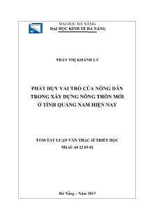 Tóm tắt Luận văn Phát huy vai trò của nông dân trong xây dựng nông thôn mới ở tỉnh Quảng Nam hiện nay