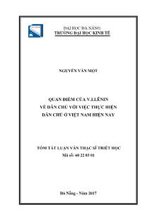 Tóm tắt Luận văn Quan điểm của V.I.Lênin về dân chủ với việc thực hiện dân chủ ở Việt Nam hiện nay