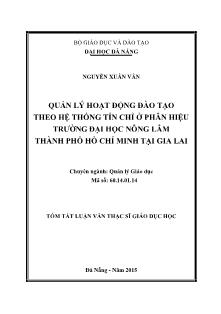 Tóm tắt Luận văn Quản lý hoạt động đào tạo theo hệ thống tín chỉ ở Phân hiệu Trường Đại học Nông Lâm thành phố Hồ Chí Minh tại Gia Lai
