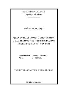 Tóm tắt Luận văn Quản lý hoạt động Tổ chuyên môn ở các trường Tiểu học trên địa bàn huyện Đắk Hà, tỉnh Kon Tum