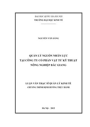 Tóm tắt Luận văn Quản lý nguồn nhân lực tại Công ty cổ phần Vật tư Kỹ thuật nông nghiệp Bắc Giang