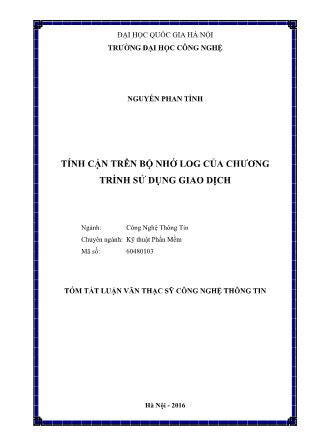 Tóm tắt Luận văn Tính cận trên bộ nhớ log của chương trình sử dụng giao dịch