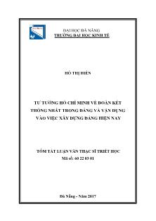 Tóm tắt Luận văn Tư tưởng Hồ Chí Minh về đoàn kết thống nhất trong Đảng và vận dụng vào việc xây dựng Đảng hiện nay