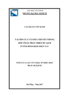 Tóm tắt Luận văn Vai trò của văn hóa truyền thống đối với sự phát triển du lịch ở tỉnh Bình Định hiện nay