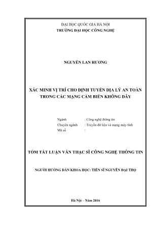 Tóm tắt Luận văn Xác minh vị trí cho định tuyến địa lý an toàn trong các mạng cảm biến không dây
