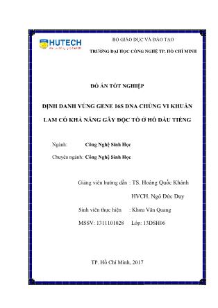 Đồ án Định danh vùng gene 16s DNA chủng vi khuẩn lam có khả năng gây độc tố ở hồ Dầu Tiếng