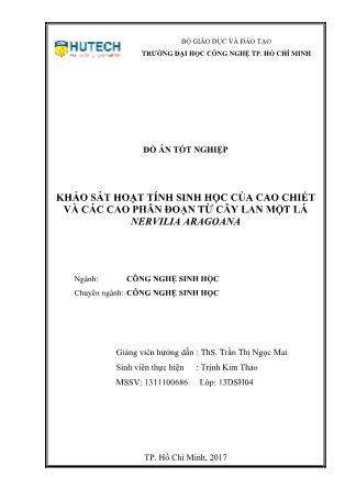Đồ án Khảo sát hoạt tính sinh học của cao chiết và các cao phân đoạn từ cây lan một lá Nervilia aragoana
