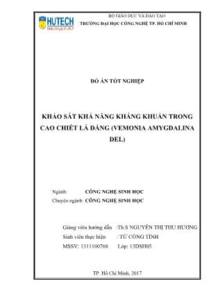 Đồ án Khảo sát khả năng kháng khuẩn trong cao chiết lá đắng (Vemonia amygdalina Del)