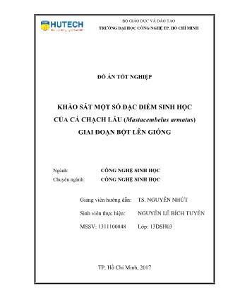 Đồ án Khảo sát một số đặc điểm sinh học của cá chạch lấu (Mastacembelus armatus) giai đoạn bột lên giống