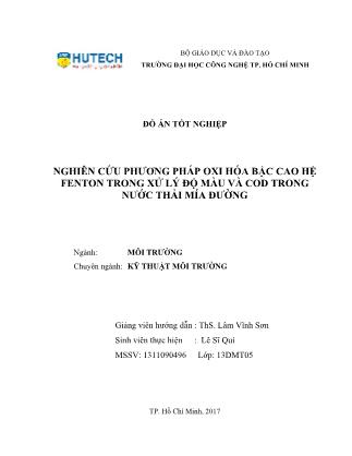 Đồ án Nghiên cứu phương pháp oxi hóa bậc cao hệ Fenton trong xử lý độ màu và COD trong nước thải mía đường