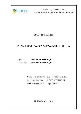 Đồ án Phân lập Bacillus subtilis từ ruột cá