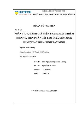 Đồ án Phân tích, đánh giá hiện trạng đất nhiễm phèn và biện pháp cải tạo ở xã Mỏ Công, huyện Tân Biên, tỉnh Tây Ninh