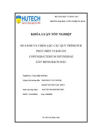 Đồ án So sánh và chọn lọc các quy trình PCR phát hiện vi khuẩn