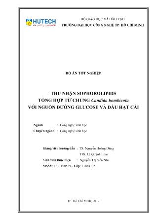 Đồ án Thu nhận sophorolipids tổng hợp từ chủng Candida bombicola với nguồn đường glucose và dầu hạt cải