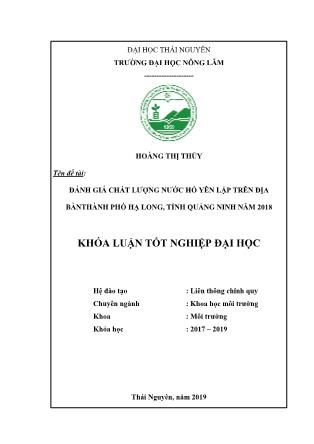 Khóa luận Đánh giá chất lượng nước hồ Yên Lập trên địa bàn thành phố Hạ Long, tỉnh Quảng Ninh năm 2018