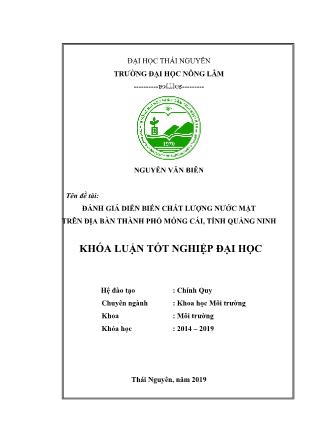 Khóa luận Đánh giá diễn biến chất lượng nước mặt trên địa bàn thành phố Móng Cái, tỉnh Quảng Ninh