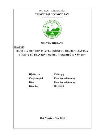 Khóa luận Đánh giá diễn biến chất lượng nước thải bột giấy của Công ty Cổ phần giấy An Hòa trong quý IV năm 2017