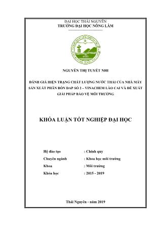 Khóa luận Đánh giá hiện trạng chất lượng nước thải của Nhà máy sản xuất phân bón DAP số 2 – Vinachem Lào Cai và đề xuất giải pháp bảo vệ môi trường