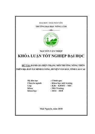 Khóa luận Đánh giá hiện trạng môi trường nông thôn trên địa bàn xã Minh Lương, huyện Văn Bàn, tỉnh Lào Cai