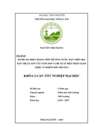 Khóa luận Đánh giá hiện trạng môi trường nước mặt trên địa bàn thị xã Sơn Tây năm 2018 và đề xuất biện pháp giảm thiểu ô nhiễm môi trường