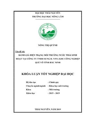 Khóa luận Đánh giá hiện trạng môi trường nước thải sinh hoạt tại Công ty TNHH Sung IL Vina khu công nghiệp Quế Võ tỉnh Bắc Ninh