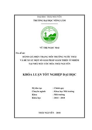 Khóa luận Đánh giá hiện trạng môi trường nước thải và đề xuất một số giải pháp giảm thiểu ô nhiễm tại Nhà máy cốc hóa Thái Nguyên