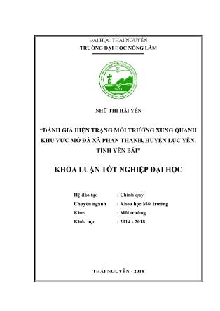 Khóa luận Đánh giá hiện trạng môi trường xung quanh khu vực mỏ đá xã Phan Thanh, huyện Lục Yên, tỉnh Yên Bái