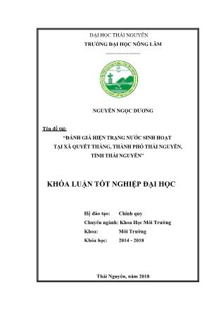 Khóa luận Đánh giá hiện trạng nước sinh hoạt tại xã Quyết Thắng, thành phố Thái Nguyên