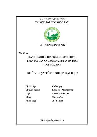 Khóa luận Đánh giá hiện trạng nước sinh hoạt trên địa bàn xã Cao Sơn, huyện Đà Bắc, tỉnh Hòa Bình