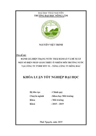 Khóa luận Đánh giá hiện trạng nước thải hầm lò và đề xuất một số biện pháp giảm thiểu ô nhiễm môi trường nước tại Công ty TNHH MTV 91 – Tổng công ty Đông Bắc