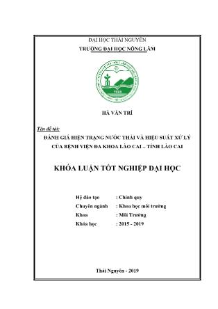 Khóa luận Đánh giá hiện trạng nước thải y tế bệnh viện Đa khoa Lào Cai tỉnh Lào Cai