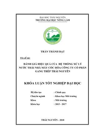 Khóa luận Đánh giá hiệu quả của hệ thống xử lý nước thải nhà máy Cốc hóa Công ty cổ phần Gang thép Thái Nguyên