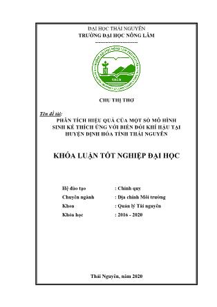 Khóa luận Phân tích hiệu quả của một số mô hình sinh kế thích ứng với biến đổi khí hậu tại huyện Định Hóa, tỉnh Thái Nguyên