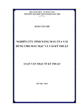 Luận văn Nghiên cứu tính năng may của vải dùng cho may mặc và vải kỹ thuật