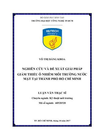 Luận văn Nghiên cứu và đề xuất giải pháp giảm thiểu ô nhiễm môi trường nước mặt tại thành phố Hồ Chí Minh