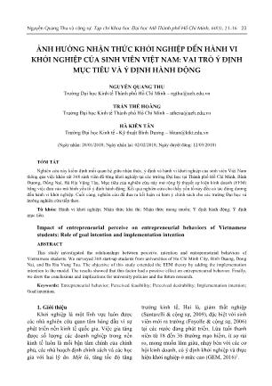 Ảnh hưởng nhận thức khởi nghiệp đến hành vi khởi nghiệp của sinh viên Việt Nam: Vai trò ý định mục tiêu và ý định hành động