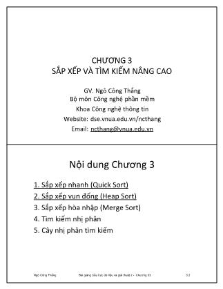 Bài giảng Cấu trúc dữ liệu và giải thuật 2 - Chương 3: Sắp xếp và tìm kiếm nâng cao - Ngô Công Thắng