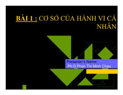 Bài giảng Hành vi tổ chức - Bài 1: Cơ sở của hành vi cá nhân - Phan Thị Minh Châu