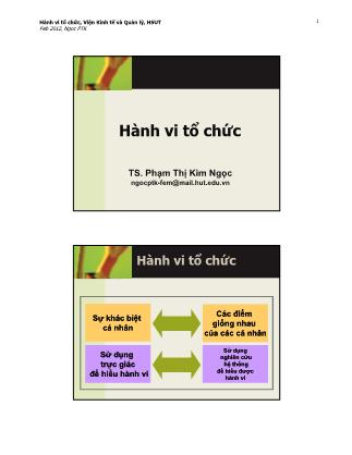 Bài giảng Hành vi tổ chức - Bài 2: Cơ sở của hành vi cá nhân trong tổ chức - Phạm Thị Kim Ngọc