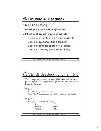 Bài giảng Hệ điều hành - Chương 4: Deadlock - Thoại Nam