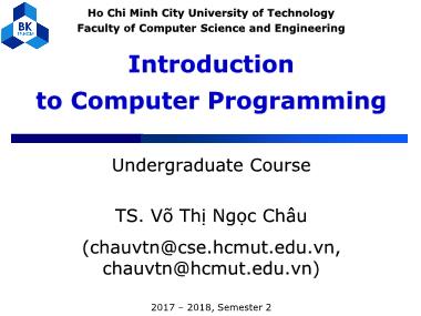 Bài giảng Introduction to computer programming - Chapter 0: Introduction