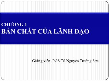 Bài giảng Kỹ năng lãnh đạo - Chương 1: Bản chất của lãnh đạo - Nguyễn Trường Sơn