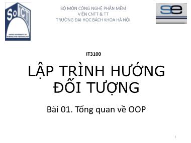 Bài giảng Lập trình hướng đối tượng - Bài 1: Tổng quan về OOP - Nguyễn Thị Thu Trang