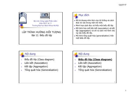 Bài giảng Lập trình hướng đối tượng - Bài 12: Biểu đồ lớp - Nguyễn Thị Thu Trang